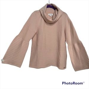 Calvin Klein Knit Top Bell Sleeve Cowl Neck Pink M